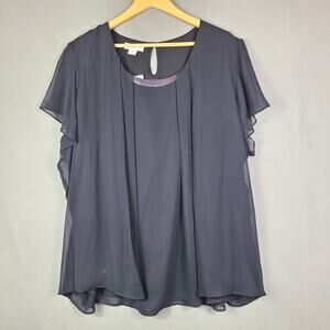NWT Jaclyn Smith Woman Black Chiffon Layered Top Whimsical Dark Fairy Size 3X